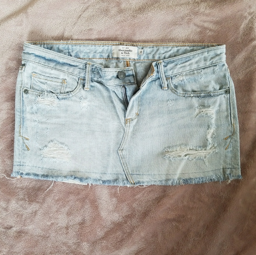 A&F distressed denim mini skirt